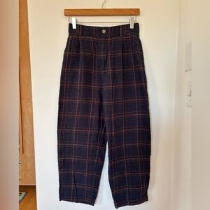 Cotton Flannel Plaid Pants - Navy and Chestnut